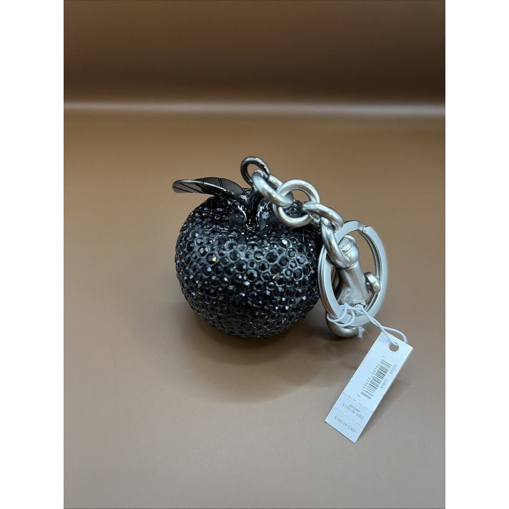Coach Resin Crystal Apple Bag Charm Keychain Silver / Black CCD29 Ships Same Day - Picture 2 of 4